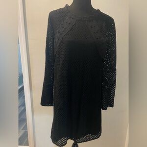 Black Eyelet Long Sleeve Dress